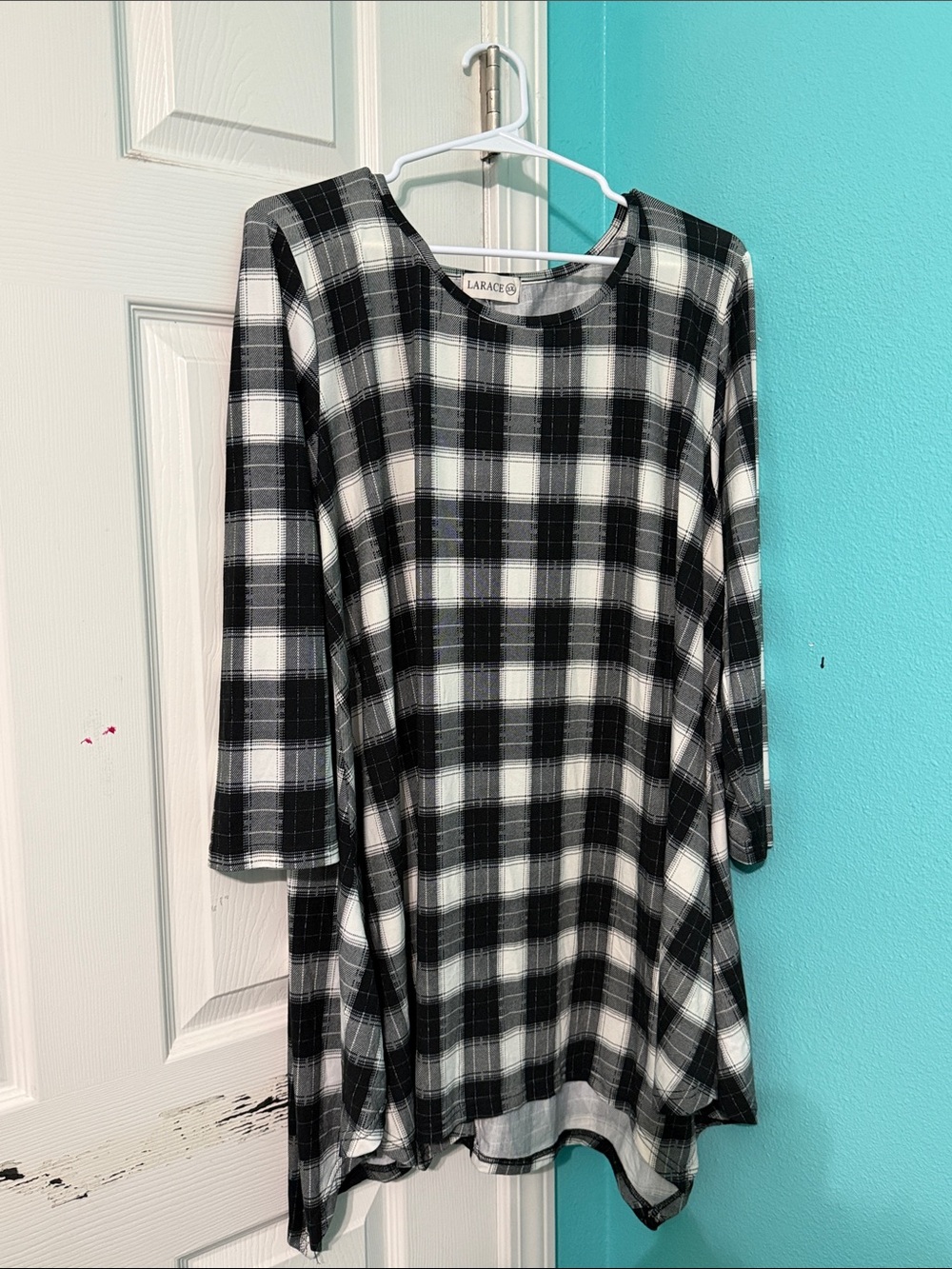 LARA Black and White Plaid Midi Dress